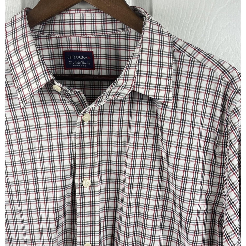 UNTUCKit Shirt‎ Mens XL White Red Black Plaid Button Down Long Sleeve Casual